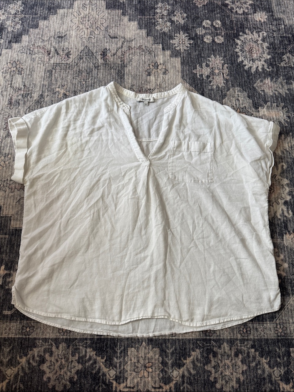 Madewell White Short-Sleeve V-Neck Pocket Blouse